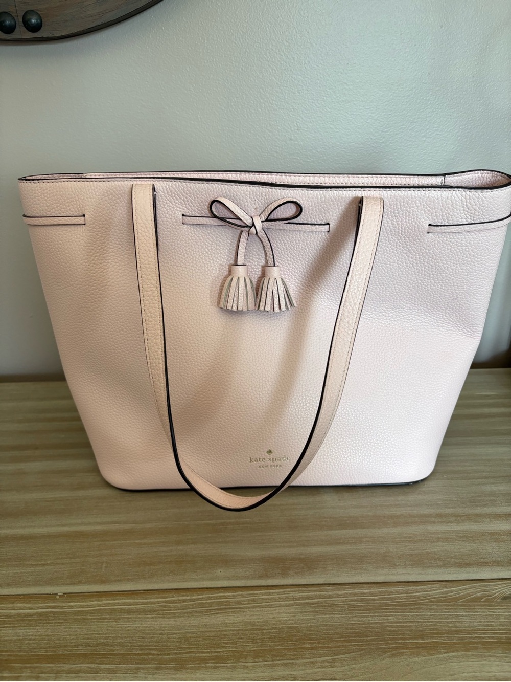 Kate Spade New York Light Pink Leather Tote Bag with Tassel